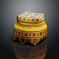 Yellow Woven Storage Basket With Colorful Patterns And Lid 3d model