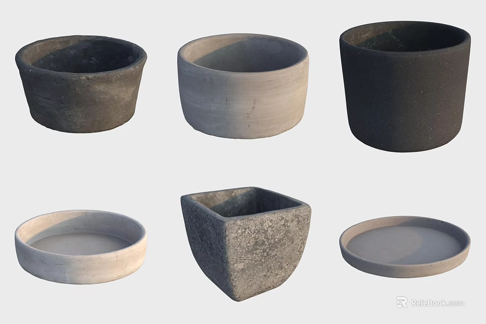 Minimalist Ceramic Vessels In Various Shapes With Neutral Gray Black White Tones 3d model 