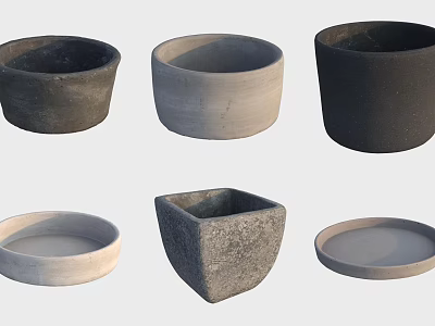 Minimalist Ceramic Vessels In Various Shapes With Neutral Gray Black White Tones 3d model