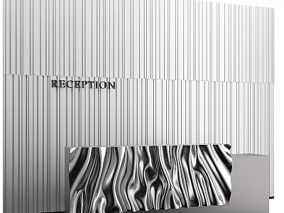 Modern Reception Background Wall With Vertical Stripes Reception Sign And Wavy Countertop 3d model