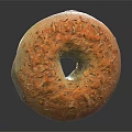 Freshly Baked Golden Sesame Bagel With Crispy Surface And Central Hole On Black Background 3d model