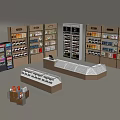 Modern Liquor and Tobacco Store With Organized Shelves Refrigerated Cases and Cashier Counter