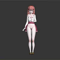 Game Movie Character With Long Pink Hair White Blouse And Pink Skirt Standing Pose