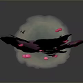 Pink Cloud Like Tree With Purple Trunk And Dripping Pink Substance At Base