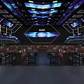 Luxurious Bar Interior With Blue Lighting Geometric Pattern Ceiling And Sofa Seating 3d model