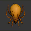 3D Rendered Orange Mite with Many Legs and Spikes on Dark Background Showing Reflection