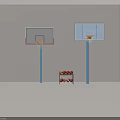 Basketball Gym With Two Blue Pole Hoops And Basketballs On Shelf
