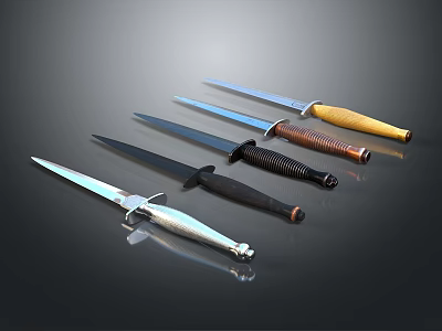 Sharp Knives With Various Colored Handles And Metallic Blades On 3d model