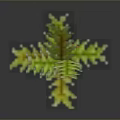 Pixelated Green Plant In Orange Geometric Patterned Pot With Black Background Reflection