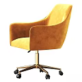 Yellow Velvet Chair with Gold Base and Wheels in Modern Stylish Design