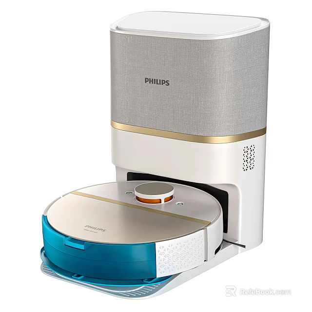 Philips Smart Machine Robot Vacuum With Automatic Dust Collection Charging Base White Gold Design 3d model 