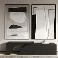 Modern Interior Decor With Abstract Paintings Black Console Table And Minimalist Wall 3d model