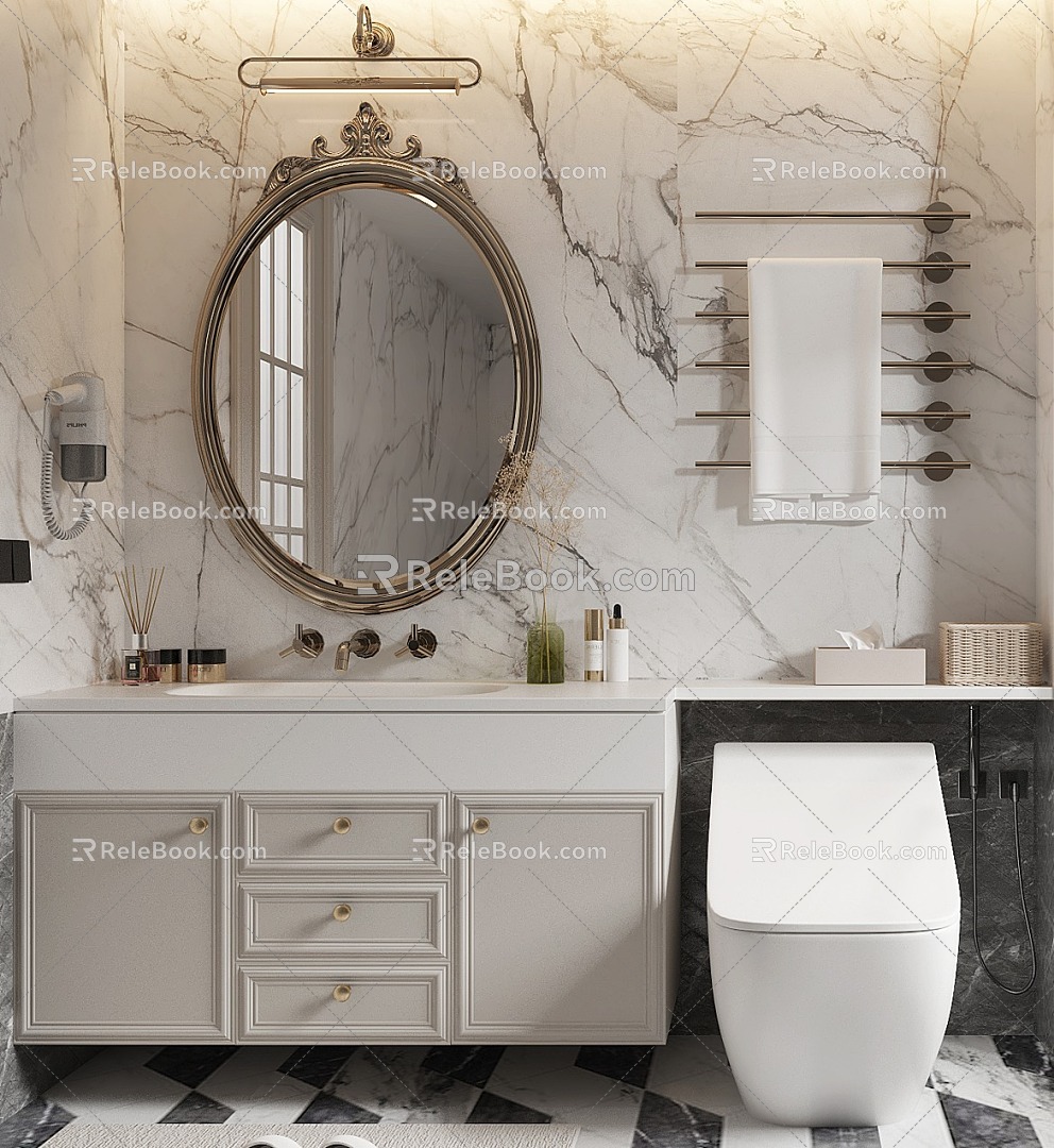 American Bathroom Cabinet Bathroom Cabinet Mirror Cabinet Mirror Toilet Wash Basin Faucet 3d model