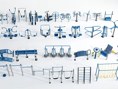 Varied Sports Equipment for Fitness Training Including Parallel Bars Treadmills and Swings 3d model