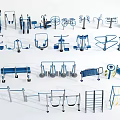 Varied Sports Equipment for Fitness Training Including Parallel Bars Treadmills and Swings