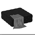 Black Leather Ottoman with Diamond Tufted Design and Silver Fabric Accent