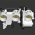 White And Black Mechanical Component 3D Model With Circular Yellow Parts And Connected Joints