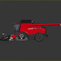 Red Agricultural Combine Harvester With Long Harvesting Header And Modern Design