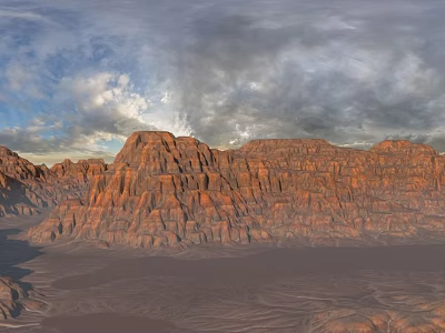 Majestic Red Rock Mountains Under Cloudy Sky With Sunlit Desert Landscape 3d model