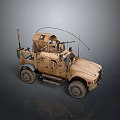 Tan Colored Military Tank With Armored Body Antenna Mounted Weaponry And Worn Exterior