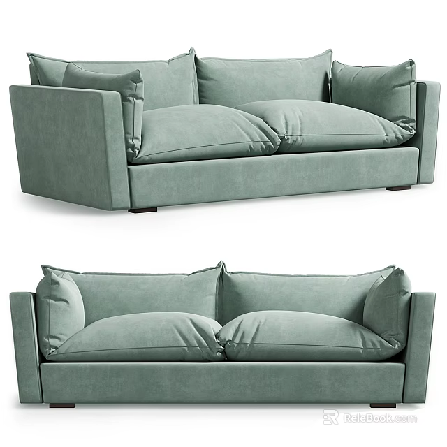 Light Green Two Seater Sofa With Plush Cushions And Modern Design 3d model