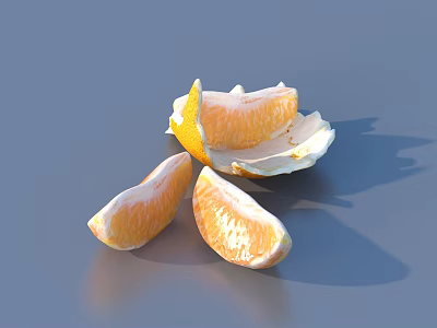 Ripe Fresh Peeled Orange With Juicy Segments On Gray Background And Shadow 3d model