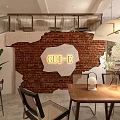 Minimalist Bubble Tea Shop Interior With Wooden Tables Hanging Lamps And Menu Wall Plants