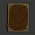 Classic Brown Leather Book With Intricate Gold Decorative Border Patterns And Pink Ribbon Bookmark