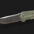 Valkren 9 Tactical Knife With Worn Blade Skull Logo And Green Handle