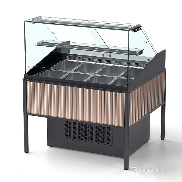 Modern Commercial Kitchen Appliance Glass Cover Display Case With Multiple Trays And Metal Stripe Design 3d model 