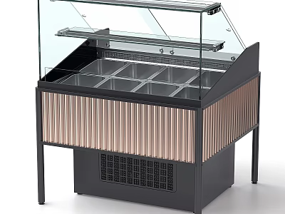 Modern Commercial Kitchen Appliance Glass Cover Display Case With Multiple Trays And Metal Stripe Design 3d model