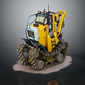 Yellow Tracked Mechanical Vehicle Model With Snow Base And Details