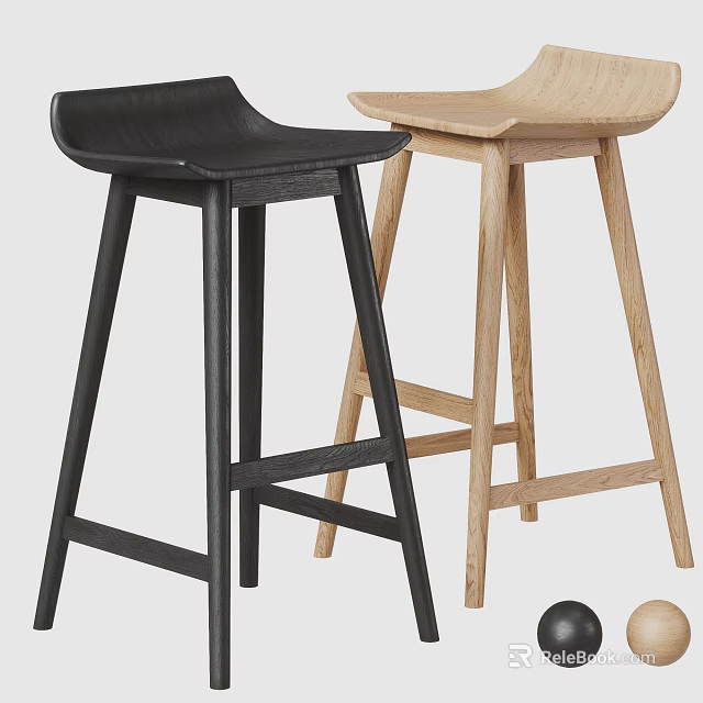 Modern Black and Light Wood Bar Stools with Simple Design for Kitchen Bar Area 3d model 