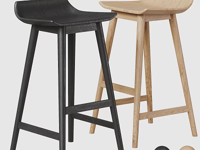 Modern Black and Light Wood Bar Stools with Simple Design for Kitchen Bar Area 3d model