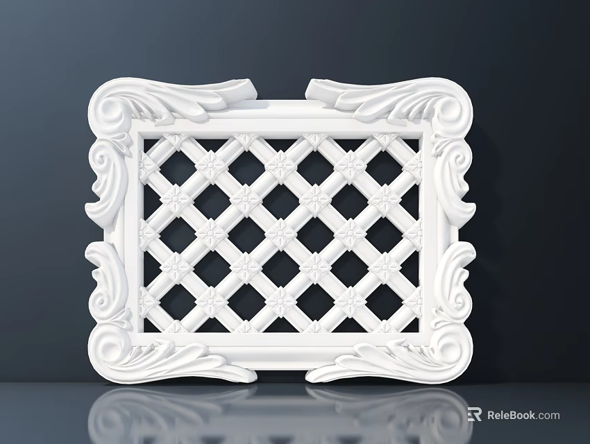 White Decorative Carved Frame With Intricate Patterns And Diamond Lattice Design 3d model 