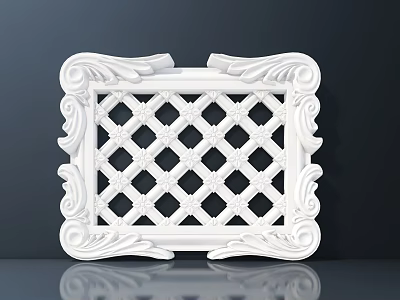 White Decorative Carved Frame With Intricate Patterns And Diamond Lattice Design 3d model