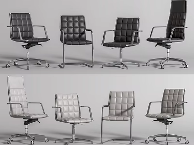Modern Office Chairs In Black And White Leather With Tufted Design And Wheels 3d model
