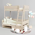 Wooden Bunk Bed in Kids Room with Ladder Stuffed Animal Colorful Balloons and Round Rug