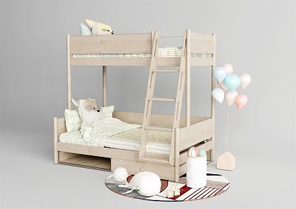 Nordic bed high and low bed for children 3d model