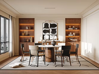 Middle Ancient Style Restaurant Dining Table and Chair Dining Chair Side Cabinet Carpet Jewelry Ornaments Decorative Painting 3d model