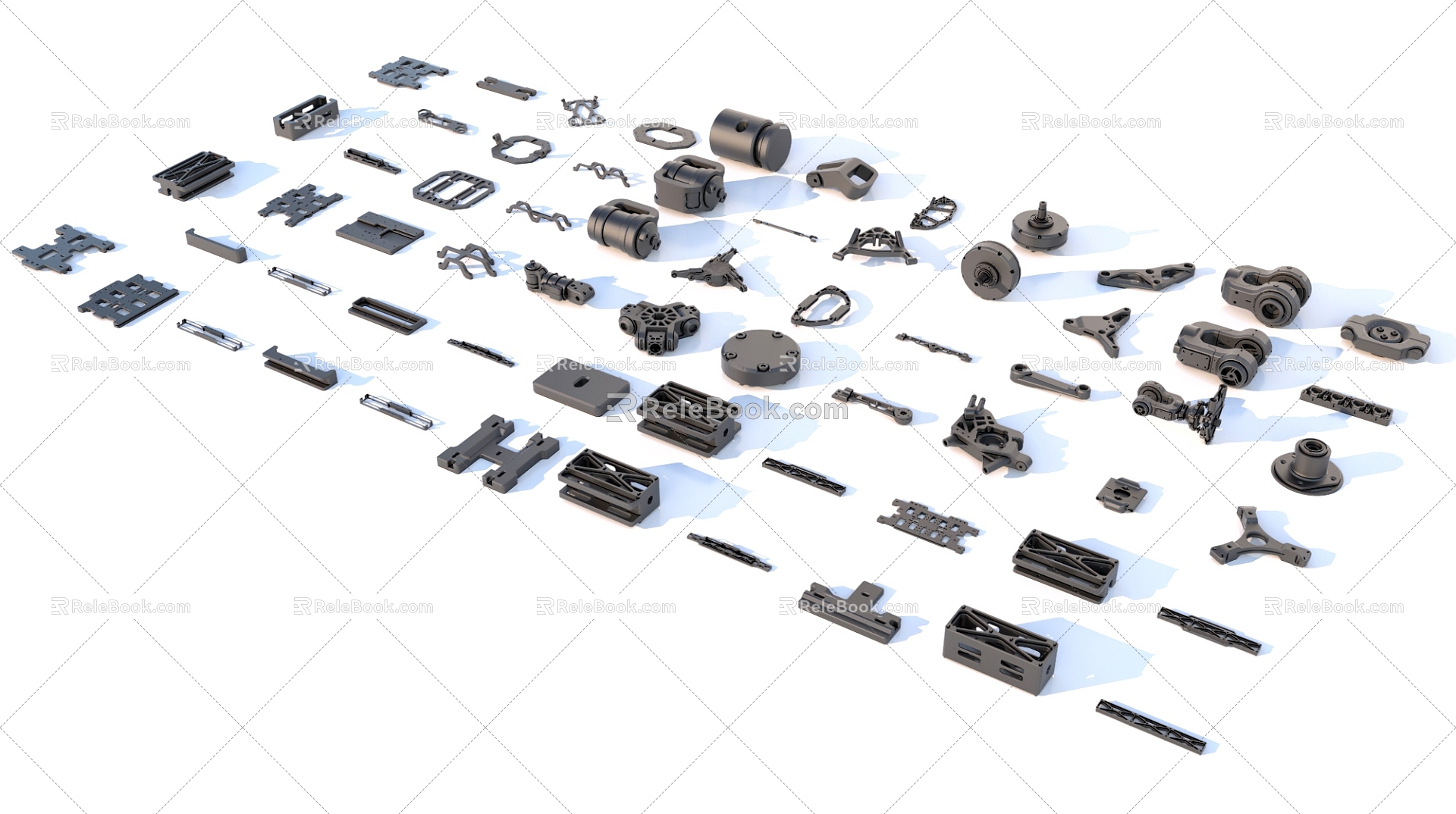 Hard surface mechanical parts combination of mechanical parts 3d model