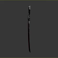 Black And Red Long Handle Sword Vertically Placed On Gray Gradient Background With Reflection