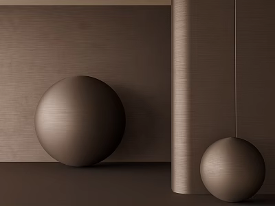 Elegant Brown Wall Paneling Interior With Large And Small Metallic Sphere Accents 3d model