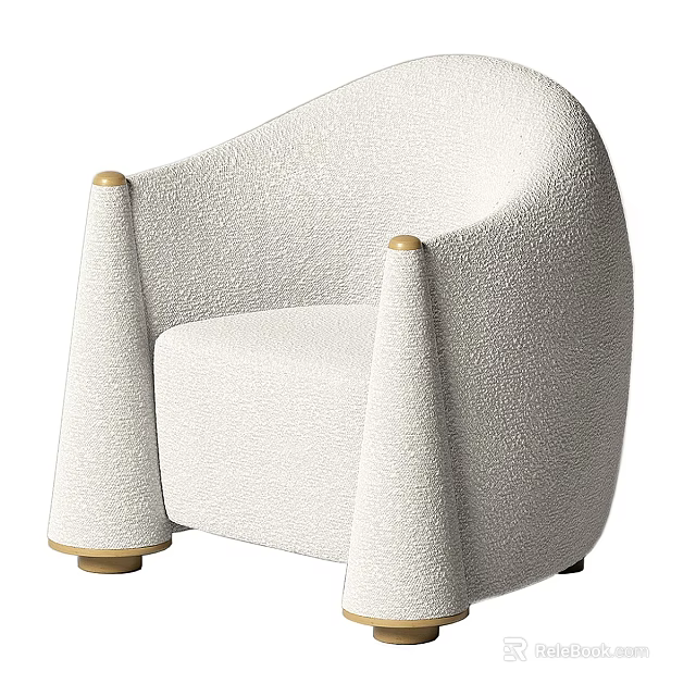 White Textured Single Sofa With Conical Arms And Golden Base Modern Design 3d model 