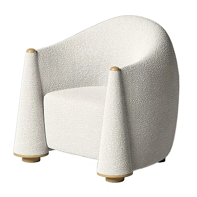 White Textured Single Sofa With Conical Arms And Golden Base Modern Design 3d model