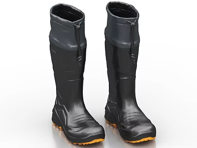 Black High Top Rain Boots with Yellow Soles and Zipper Design for Outdoor Use 3d model