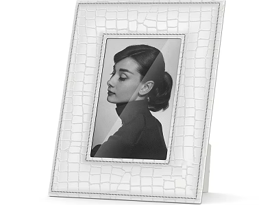 White Crocodile Patterned Photo Frame With Elegant Border Holding Black And White 3d model