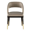 Modern Light Gray Beige Upholstered Dining Chair With Curved Backrest Black Legs Gold Accented Feet