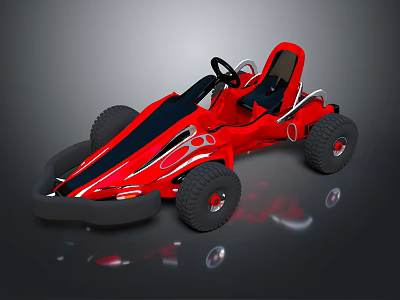 Red Go Kart With Open Design Black Seats Steering Wheel And Large Wheels 3d model
