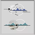 Stylish Circular Wall Decor With Blue Mountain Landscape And Flying Birds